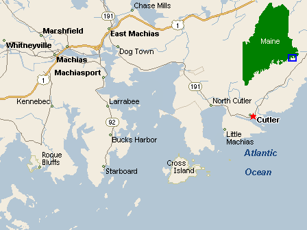 Down east Maine map showing Cutler and surrounding area